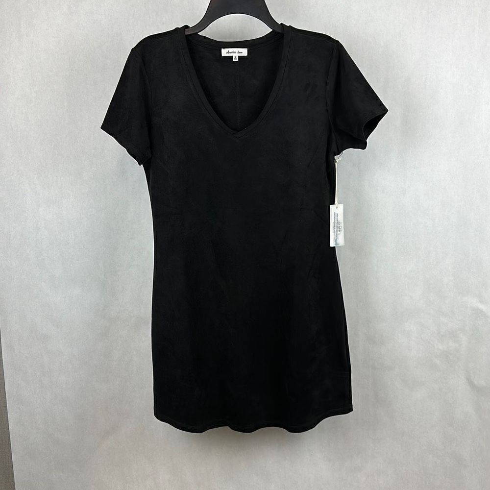 NWT Another Love Aria Suede Dress Black Sz Large V-Neck Side Pocket Classic
